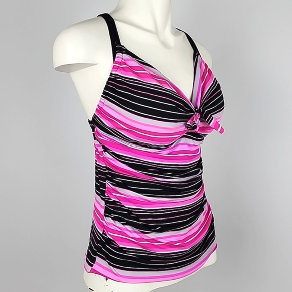 BAKU Australia Tankini Swim Top Pink Black Stripes Ruched Waist Size 11/12 - Picture 2 of 14
